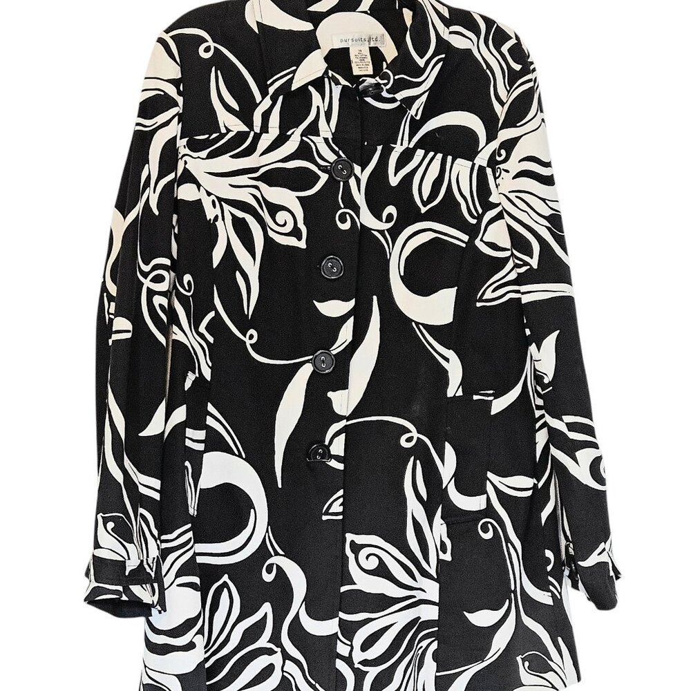 1.Pursuits Ltd Black Ivory Floral Lined Button Down Cotton lightweight Jacket 14